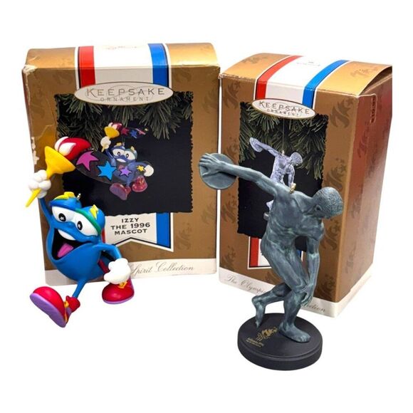 Hallmark Keepsake Ornament Set Of 2 Izzy & Discus Thrower 1996 Atlanta Olympics - Picture 1 of 9